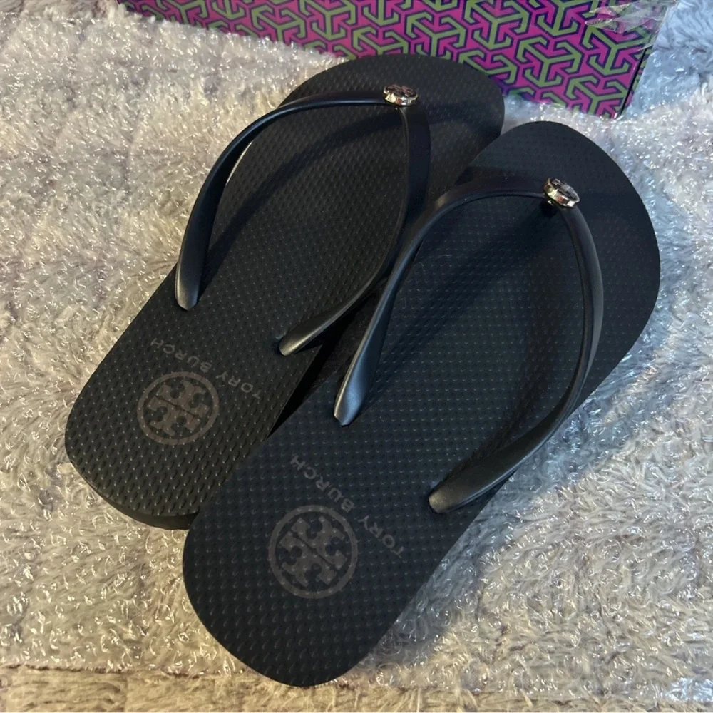 New Tory Burch Black Flip Flops_8